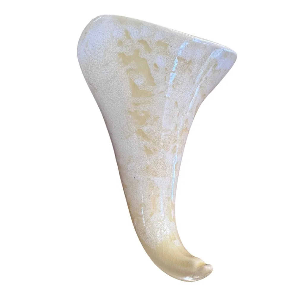 Vintage McCoy USA 73‎ Cornucopia Wall Pocket Vase Yellow White Mottled Glaze
